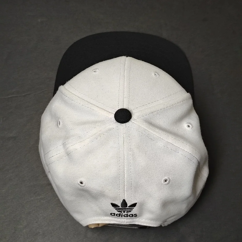 Adidas Hat Cap Snapback White Black Trefoil Spellout Logo Flat Brim Adjustable